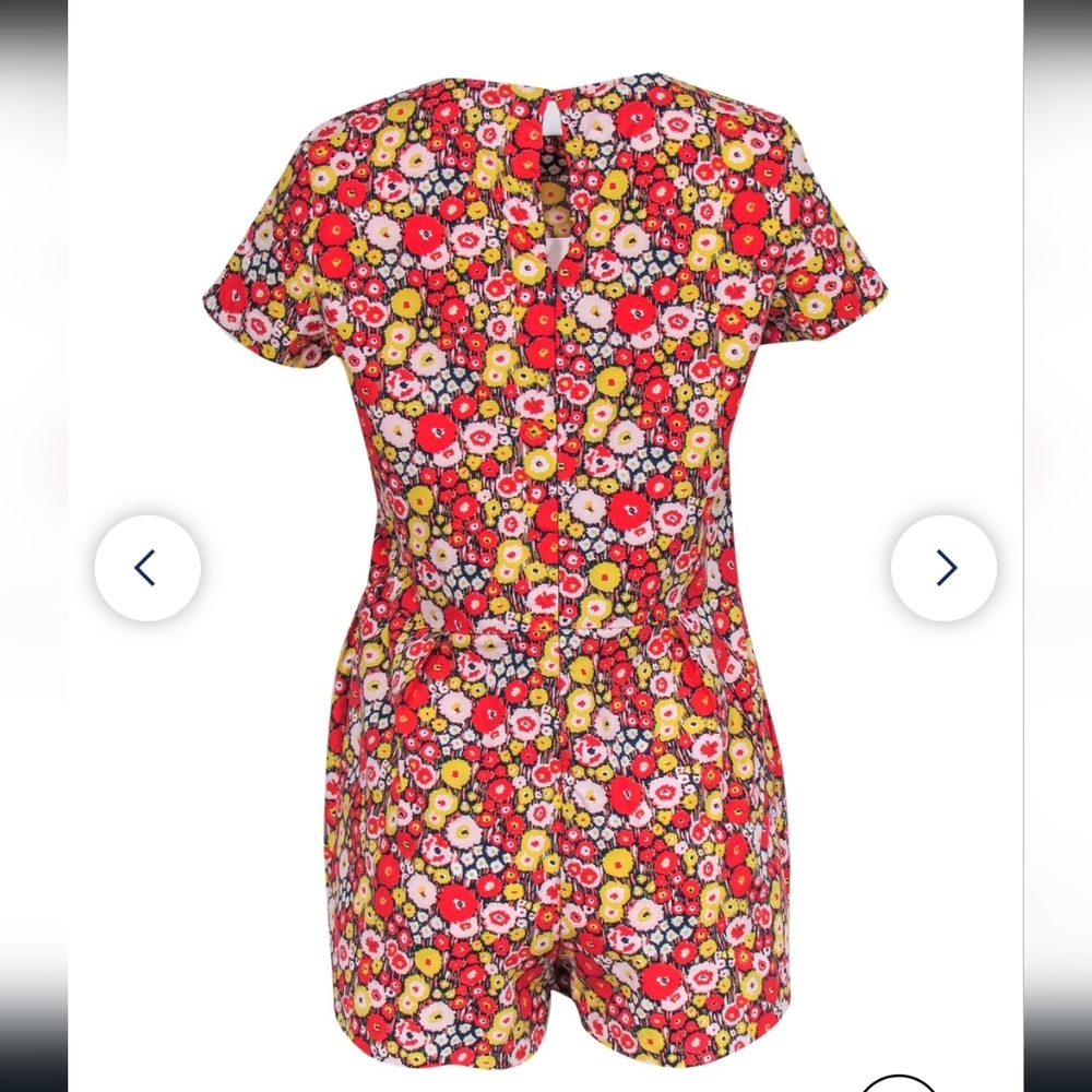 Kate Spade Saturday Romper XS Floral Red Yellow Cotton Beach Resort Colorful - Picture 4 of 5